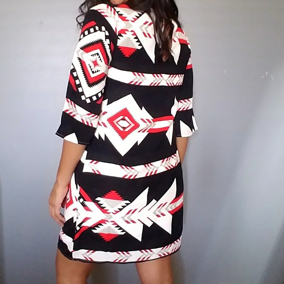 BLACK RED WHITE TUNIC SHIFT DRESS - Picture 4 of 8